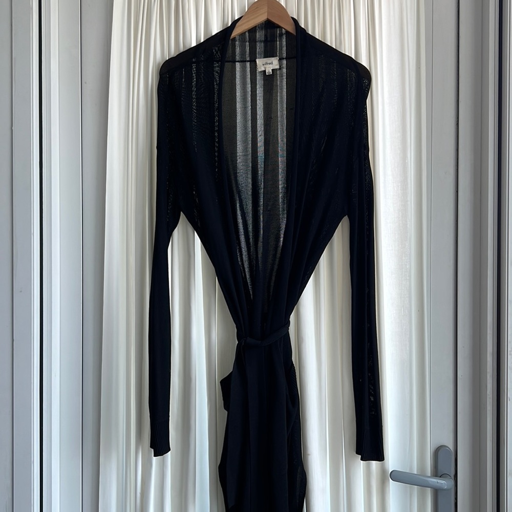 Wilfred - size small - black long sheer wrap sweater with a belt